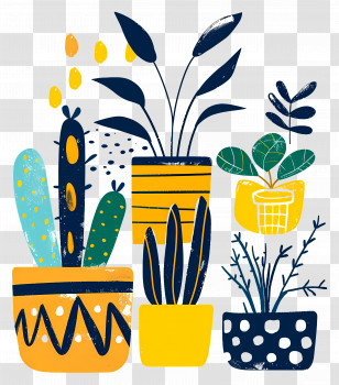 Flowers In Pots - Colorful Illustration Of Potted Plants Transparent PNG