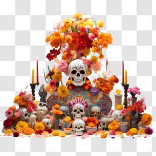 Ofrenda - Day Of The Dead Altar With Skulls And Flowers Transparent PNG