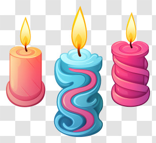 Candles - Three Decorative Candles With Flame Transparent PNG