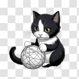 Cat Playing Yarn Ball - Cute Kitten Playing With Yarn Transparent PNG