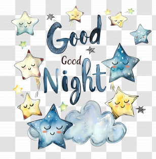 Good Night - Good Night Greeting With Stars And Clouds Illustration Transparent PNG