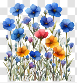 Floral Pattern Background - Colorful Hand-Drawn Wildflowers Transparent PNG
