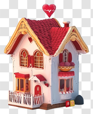 Valentine House Emoji - Charming House With Heart And Red Roof Transparent PNG