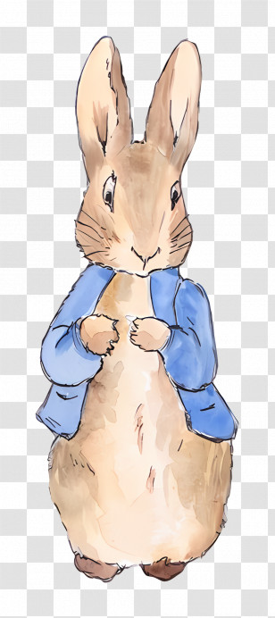 Peter Rabbit - Cute Rabbit In Blue Jacket Watercolor Illustration Transparent PNG