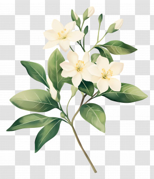 Jasmine Flower - White Flowers And Green Leaves Illustration Transparent PNG
