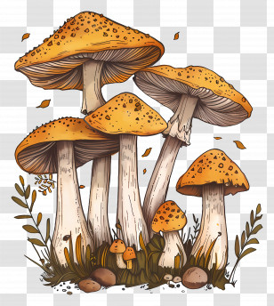Mushrooms - Orange Mushrooms Cluster Illustration Transparent PNG