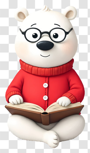 Cute Cartoon Polar Bear - Cute White Bear Reading Book Transparent PNG