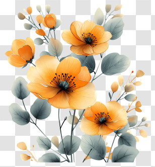Gold Flowers - Beautiful Orange Flowers Artwork Transparent PNG