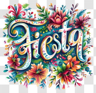 Fiesta - Colorful Fiesta Text With Flowers Transparent PNG