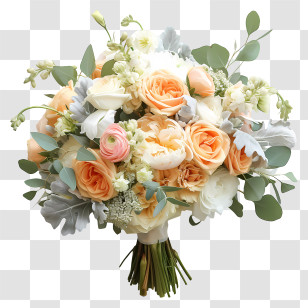 Wedding Flower Bouquet - Pastel Floral Bouquet With Roses And Eucalyptus Transparent PNG
