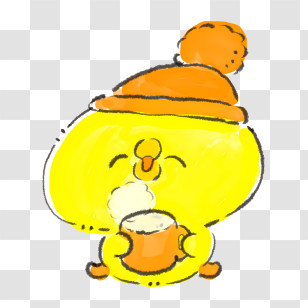 Cartoon Character - Yellow Bird Drinking Hot Beverage Transparent PNG