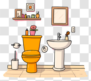 Cartoon Bathroom - Yellow Toilet And Bathroom Setup Transparent PNG