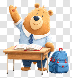 Bear Student - Bear Student Raising Hand At Desk Transparent PNG