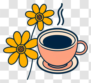 Cartoon - Pink Teacup With Yellow Flowers Design Transparent PNG