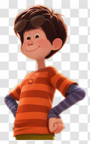 Lorax - Cartoon Boy In Striped Shirt With Sunglasses Transparent PNG