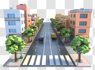 Street Road - Urban City Street With Buildings And Trees Transparent PNG