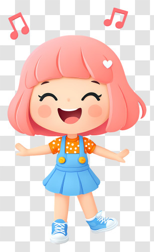 Kawaii Girl Singing - Cute Pink-haired Singing Girl Transparent PNG