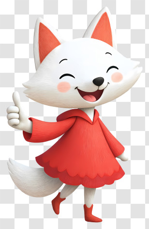 Cute Cartoon Arctic Fox - Cheerful White Fox In Red Dress Transparent PNG