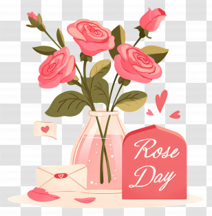 Rose Day - Rose Bouquet In Vase For Rose Day Celebration Transparent PNG