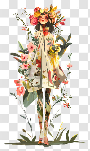 Spring Fashion - Artistic Floral Dress Illustration Transparent PNG