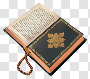 Flat Holy Book Of Koran And Pray Beads - Open Book With Bookmark Transparent PNG