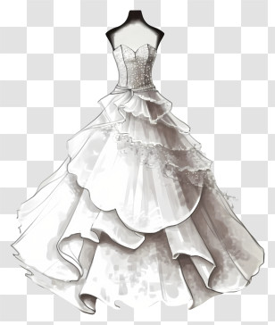 Hand Drawn Bride Dress - Elegant White Wedding Gown Illustration Transparent PNG