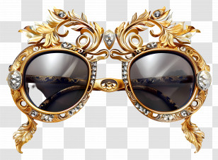 Girl Sunglasses - Luxury Golden Sunglasses With Ornate Design Transparent PNG