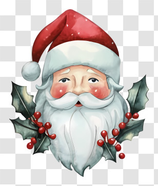 Cartoon - Santa Claus With Holly Christmas Illustration Transparent PNG
