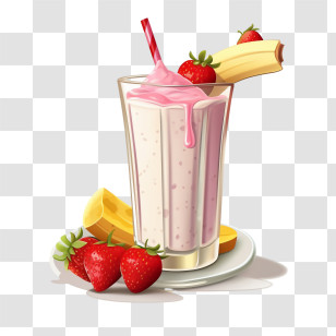 Milkshake - Strawberry Banana Smoothie In Glass Transparent PNG