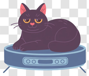 Cat Lying On Robot Vacuum Cleaner - Black Cat On Robot Vacuum Transparent PNG