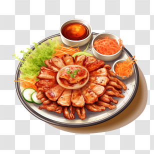 Korean Food - Grilled Food Platter With Side Dishes Transparent PNG