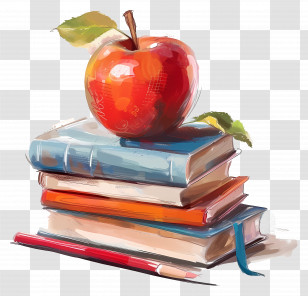 Teacher Appreciation Day - Red Apple On Books Stack With Pencil Illustration Transparent PNG