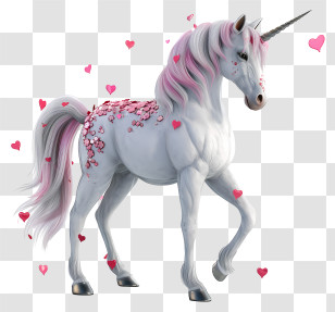 Valentine Unicorn - Mythical White Unicorn With Pink Mane Transparent PNG