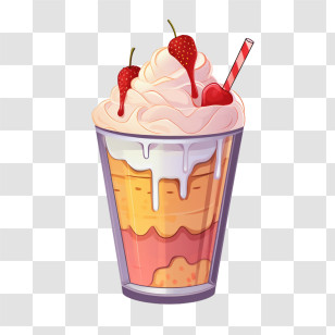 Milkshake - Strawberry Milkshake With Cream And Toppings Transparent PNG