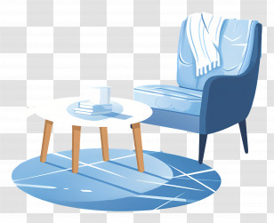 Library - Blue Chair With Coffee Table Transparent PNG