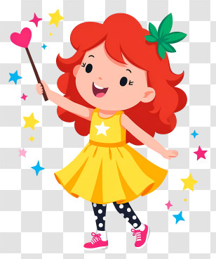 Magical Girl Holding Wand - Red-Haired Girl With Magic Wand Transparent PNG