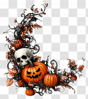Halloween Banner Template - Halloween Pumpkins And Skull Decoration Transparent PNG