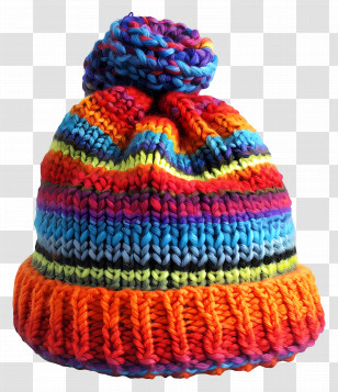 Beanie - Bright Knitted Hat With Colorful Stripes Transparent PNG