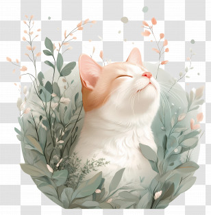 Lovely Cat - Content Cat Surrounded By Flowers Transparent PNG