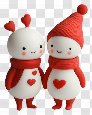 Christmas Love - Couple Figurines With Hearts Transparent PNG