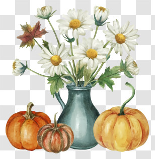 Vase - Autumn Daisies And Pumpkins Still Life Transparent PNG