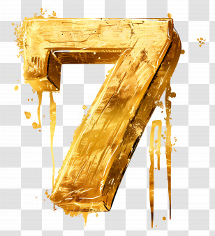Number 7 - Golden Number 7 With Dripping Effect Transparent PNG