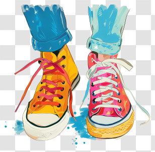 Cartoon Shoes Lace Up Sneakers Paint Spots Worn Out Shoes Colorful Sneakers Transparent PNG