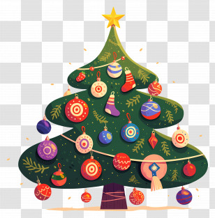 Whimsical Christmas Tree - Decorative Christmas Tree With Ornaments Transparent PNG