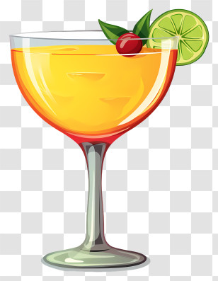 Non Alcoholic Cocktail - Tropical Orange Cocktail With Lime Garnish Transparent PNG