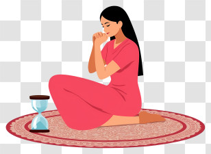 Woman Watching Sand Flow - Woman Praying Beside Small Hourglass Transparent PNG
