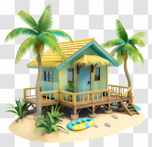 Beach Bungalow - Tropical Beach House With Palm Trees Transparent PNG