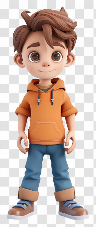 3d Cartoon Boy - Young Boy Character In Orange Hoodie Transparent PNG