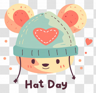World Hat Day - Cute Animal Illustration With Heart Hat Transparent PNG