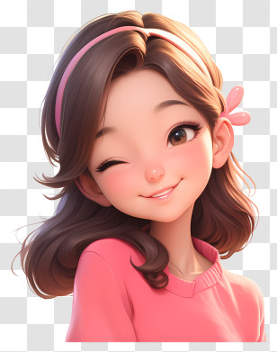 Cute Winking Girl - Winking Girl In Pink Transparent PNG